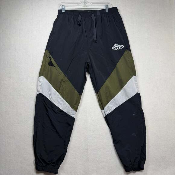 FTP Other - FTP Pants Mens Size XL Colorblock Nylon Warm-Up Black Olive White Nylon Flaws